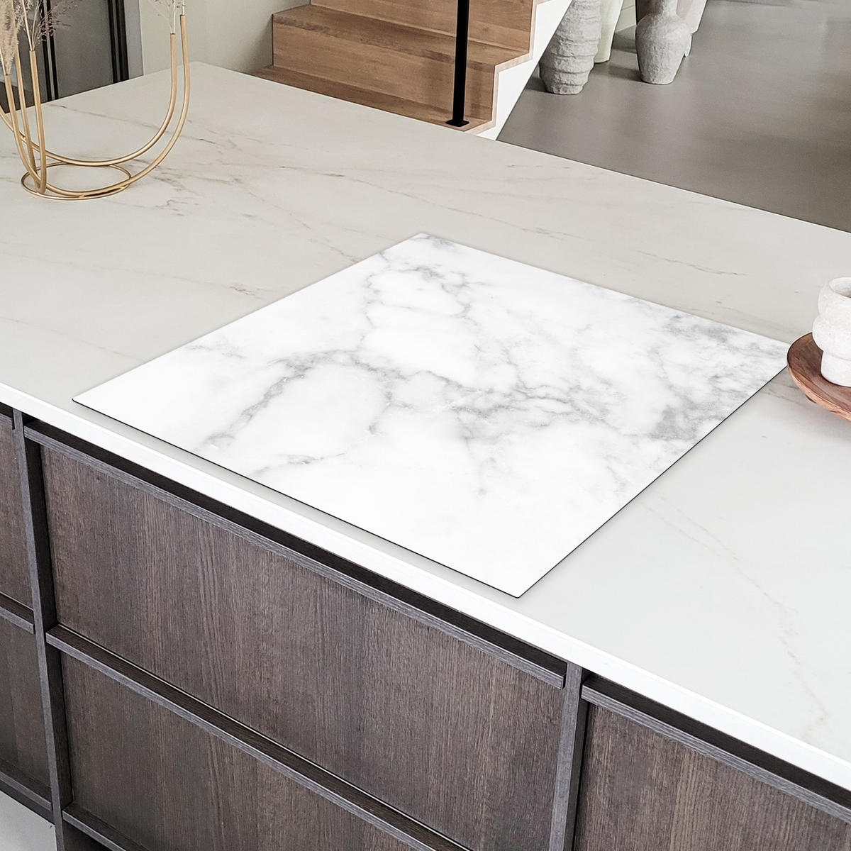 HERDABDECKPLATTE Marmor - Grau - Weiß - Strukturierter Marmor 78x78 cm - Weiß, Kunststoff (78/78/0.2cm) - MuchoWow