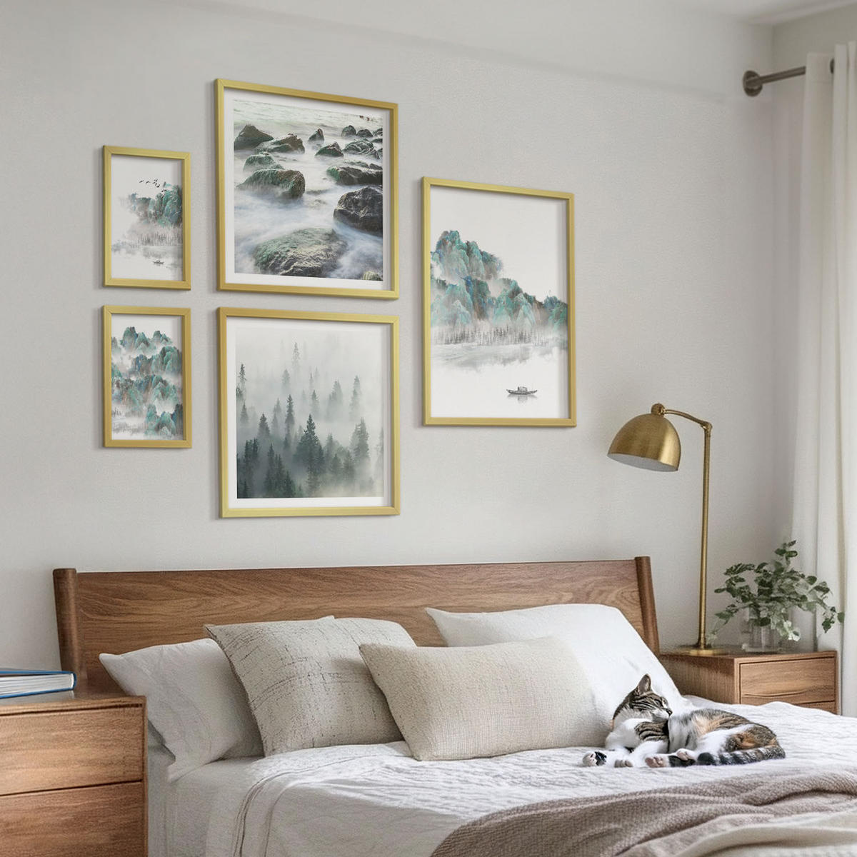 BILDER SET 5er Set - 50x50 cm & 20x30 cm & 40x60 cm Goldrahmen - Sommerwiesenblumen Sonnenuntergang - Goldfarben, Kunststoff (40/60cm) - TULUP