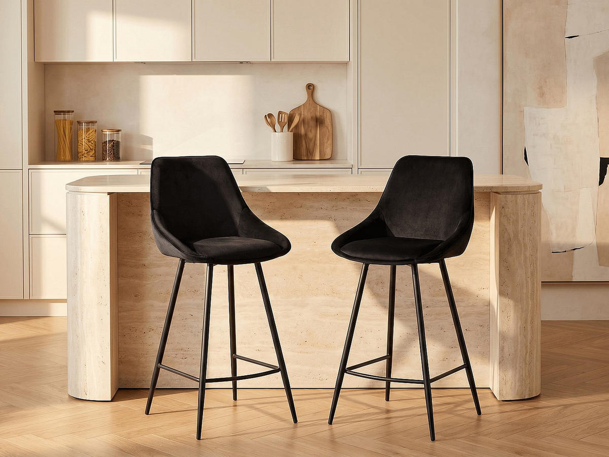 BARHOCKER - 48 cm x 51 cm - samt - schwarz Masurie - Schwarz, Textil (48/99/51cm) - Vente-Unique