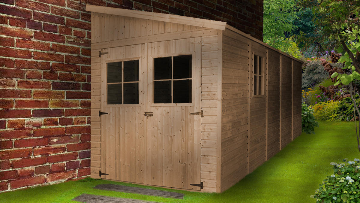 HOLZ-GARTHENHAUS (mit Seitenwand) - H244x216x514 cm/10,2 m2 - M341A - Beige, Holz (218/244/493cm) - Timbela