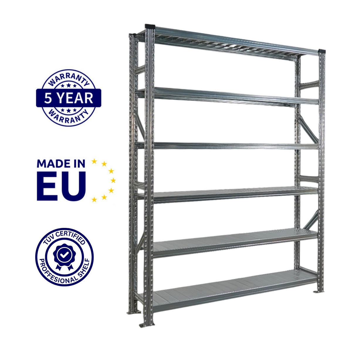 FACHBODENREGAL Proximo Stecksystem 210x750x32cm 6 Ebenen Beidseitig nutzbar Verzinkt - Silberfarben, Metall (750/210/32cm) - PROREGAL