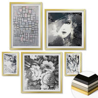 WANDBILDER 5er Set - 50x50 cm & 20x30 cm & 40x60 cm Goldrahmen - Abstrakte schwarz-weiße Muster - Goldfarben, Kunststoff (40/60cm) - ArtPrintCave