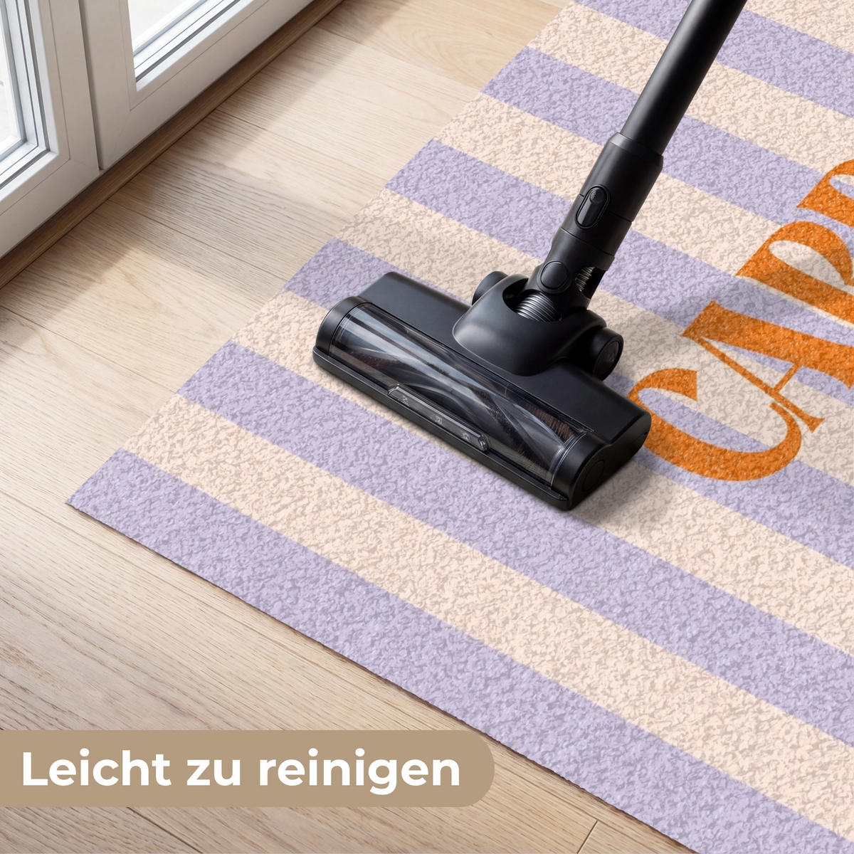 FUSSMATTE Lila – Orange – Streifen – Carpe Diem 150x90 cm - Flieder, Kunststoff (150/0.4cm) - MuchoWow