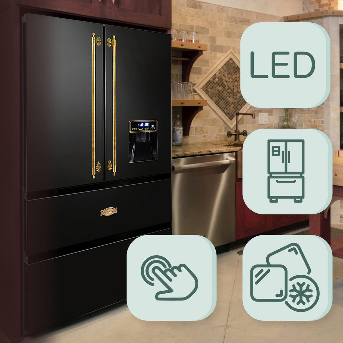 SIDE-BY-SIDE-RETRO-KÜHLSCHRANK KS 80425 Em, Schwarz, No Frost 506 L - Schwarz, Metall (83.6/183/70.6cm) - Kaiser Küchengeräte