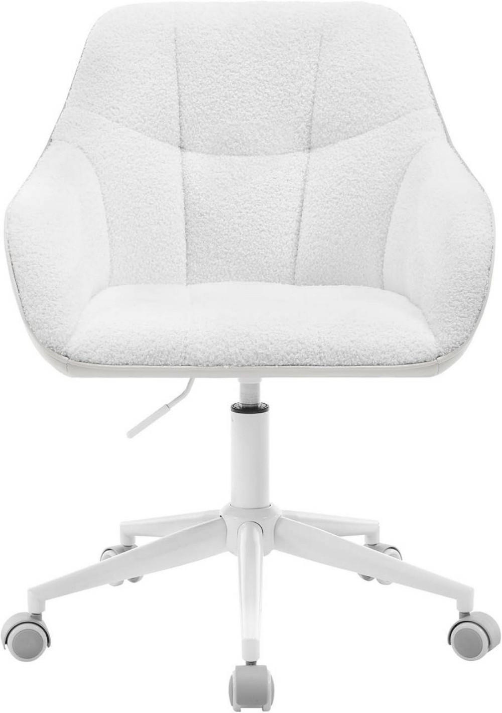 DREHSTUHL höhenverstellbar, Bouclé-Sitz, Creme+Beige - Beige/Creme, Kunststoff/Textil (61/81/56cm) - Woltu
