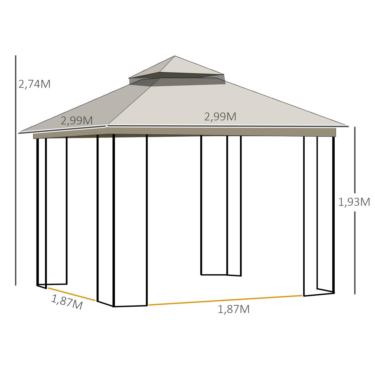 PAVILLON, Beige/Kaffee/Cremeweiß, Metall, Polyester - Beige, Metall (299/274/299cm) - Outsunny