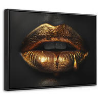 LEINWAND Bilder mit Rahmen - Frau - Porträt - Lippen - Gold - Schwarz - 40x30 - Schwarz, Textil (40/30cm) - MuchoWow