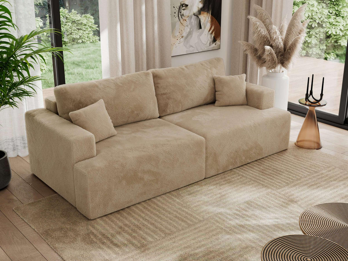 4-SITZER SOFA VIRELLA Beige Plüsch - Beige/Schwarz, Textil (240/88/115cm) - MKS