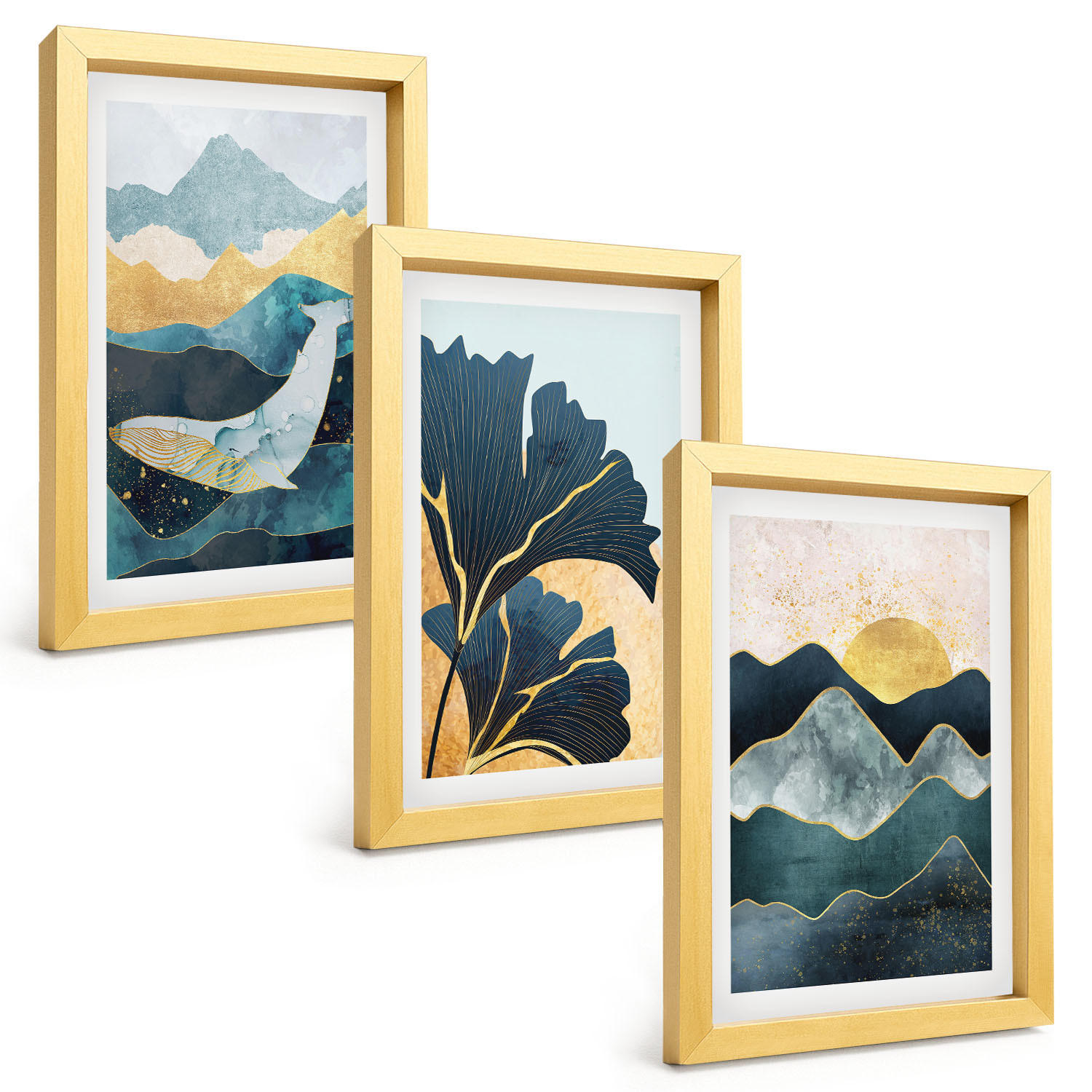 BILDER SET 3er Set - 20x30 cm Goldrahmen - Abstrakte Bergansichten - Goldfarben, Kunststoff (20/30cm) - TULUP
