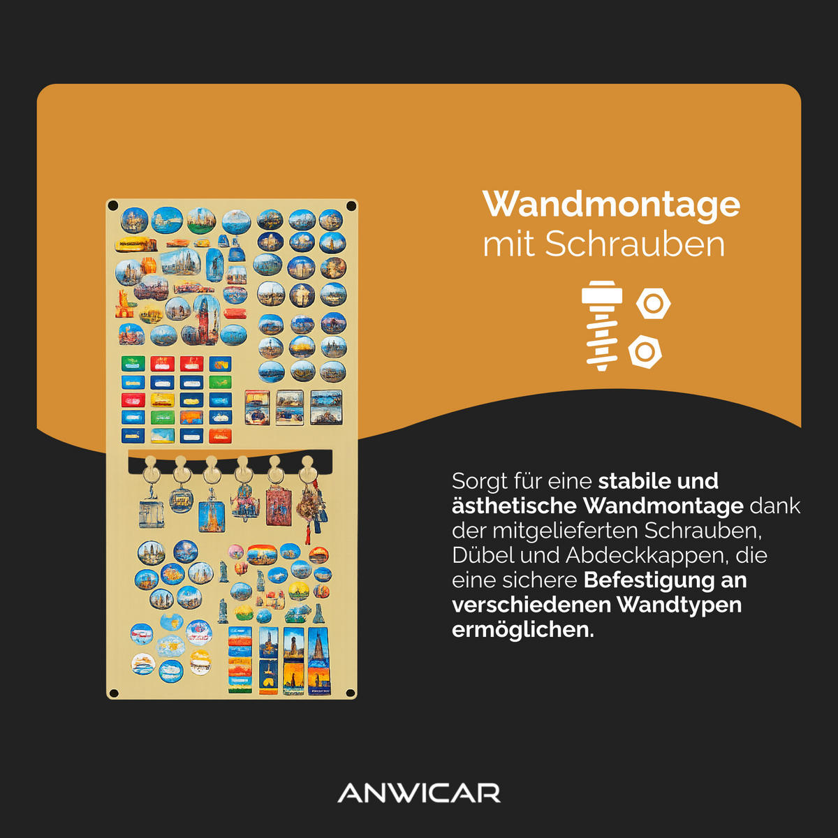 MAGNETTAFEL mit Schlüsselhaken Oben Weiß 49x100 cm - Weiß, Metall (49/100/0.7cm) - ANWICAR