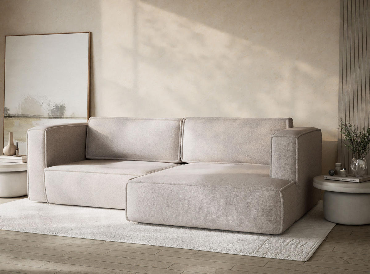 ECKSOFA MIT SCHLAFFUNKTION Velto Beige Webstoff - Beige/Schwarz, Holz/Holzwerkstoff (250/152cm) - Maison de Reve