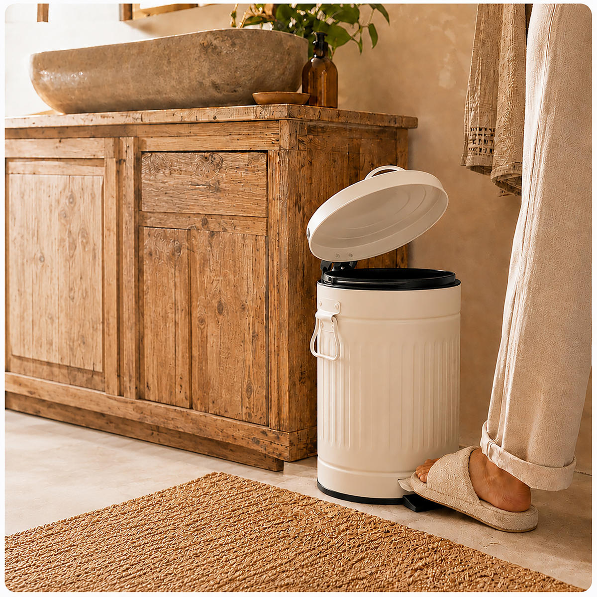 MÜLLEIMER Beige 12 l Tretpedal Softclose Metall - Beige, Kunststoff/Metall (25/41/25cm) - Relaxdays