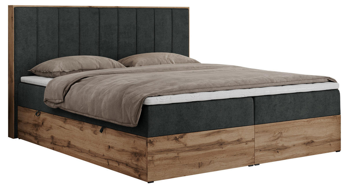BOXBETT BELLISSIMO 160/200 Dunkelgrau Struktur - H4 - Dunkelgrau, Holz/Textil (160/200cm) - MKS