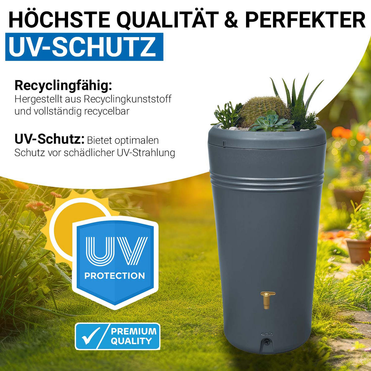 2IN1 Regentonne 230 L, graphite grey inkl. Pflanzschale - Grau, Kunststoff (59/114/59cm) - 4rain