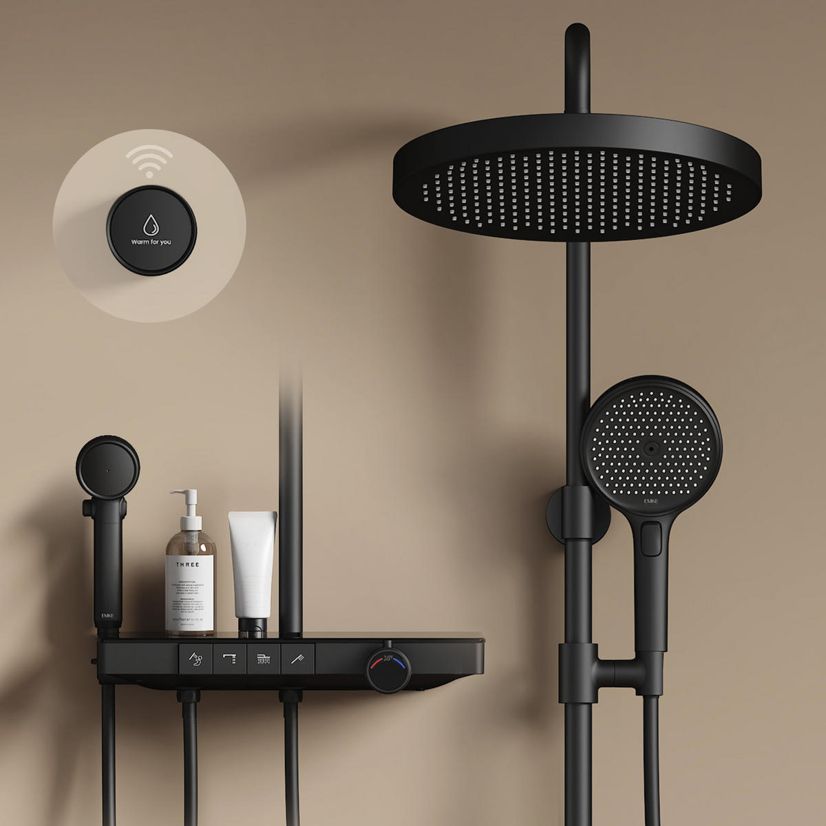 ÜBERKOPFBRAUSESET mit Handbrause Thermostat Vielseitig Schwarz - Schwarz, Metall (40/113/58cm) - EMKE