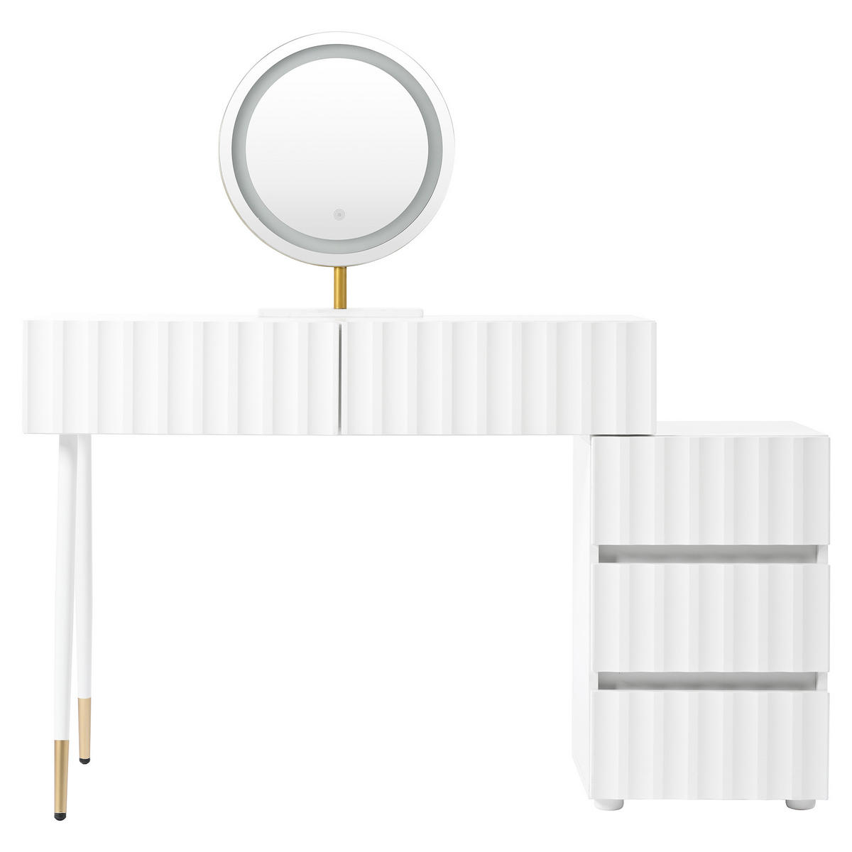 SCHMINKTISCH 100/40/127 cm Weiß mit LED-Beleuchtung und 5 Schubladen - Weiß, Holzwerkstoff (40/127/135cm) - OKWISH