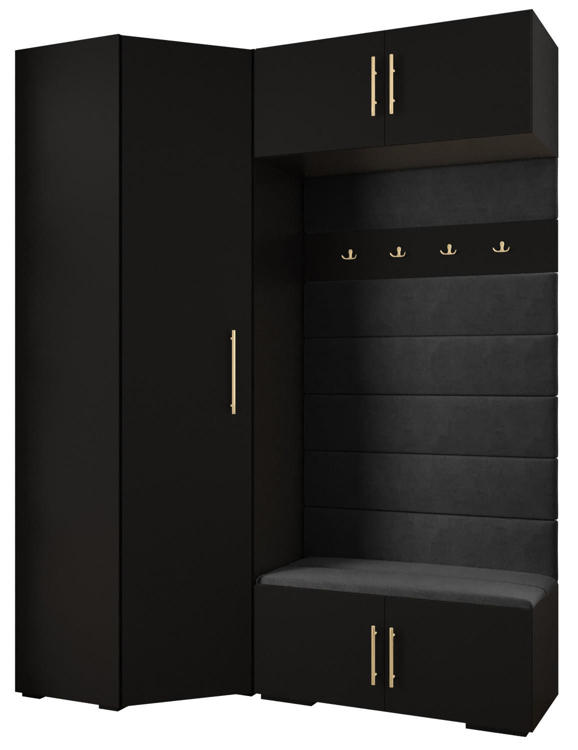 Abiks Möbel Garderoben-Set Schwarz, Schwarz, Gold 181.7x236.7x47 cm