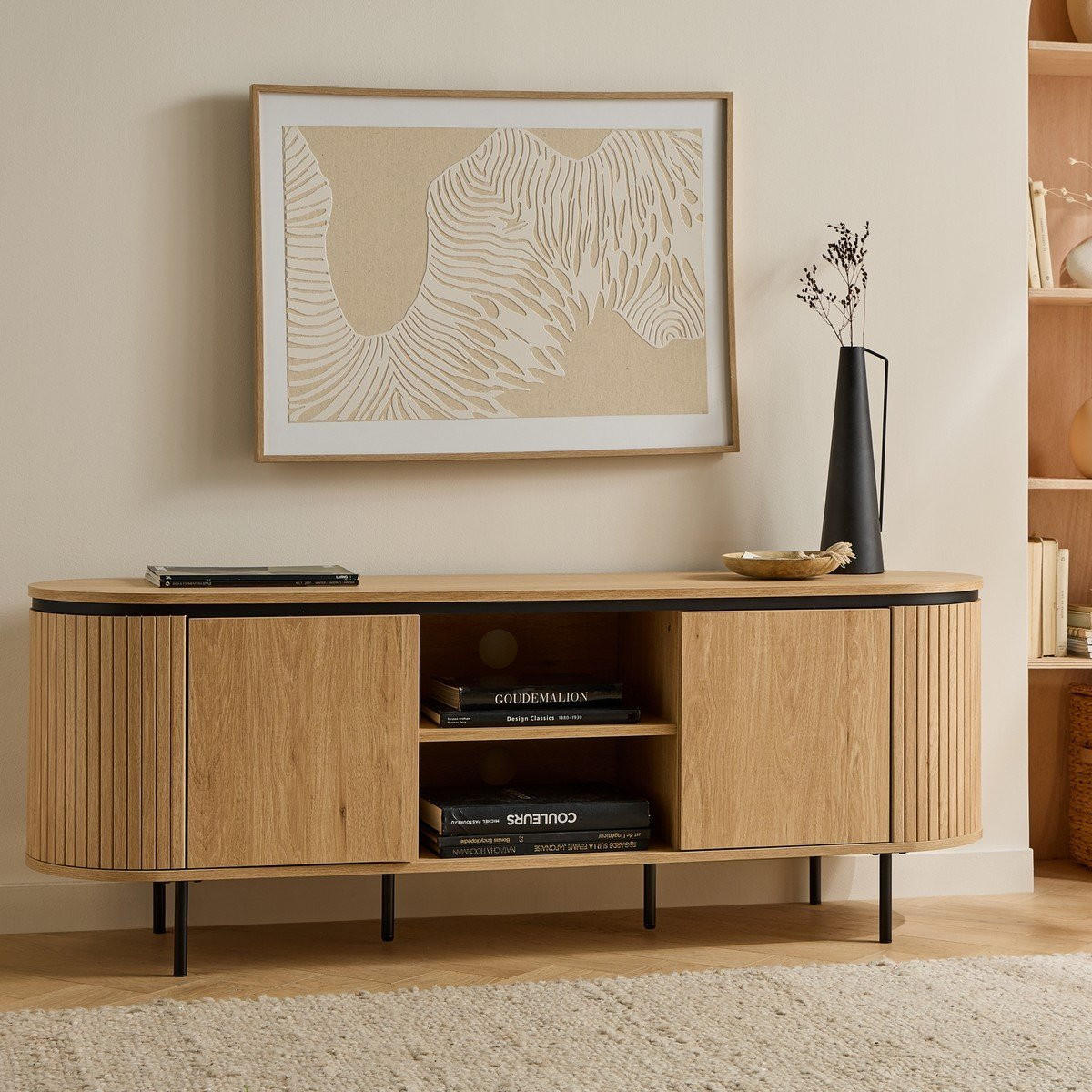 TV-MÖBEL mit 2 Türen und seitlichem Rillen-Effekt 150/55/40 cm - Apfelbaumfarben, Holzwerkstoff (40/55/150cm) - Calicosy