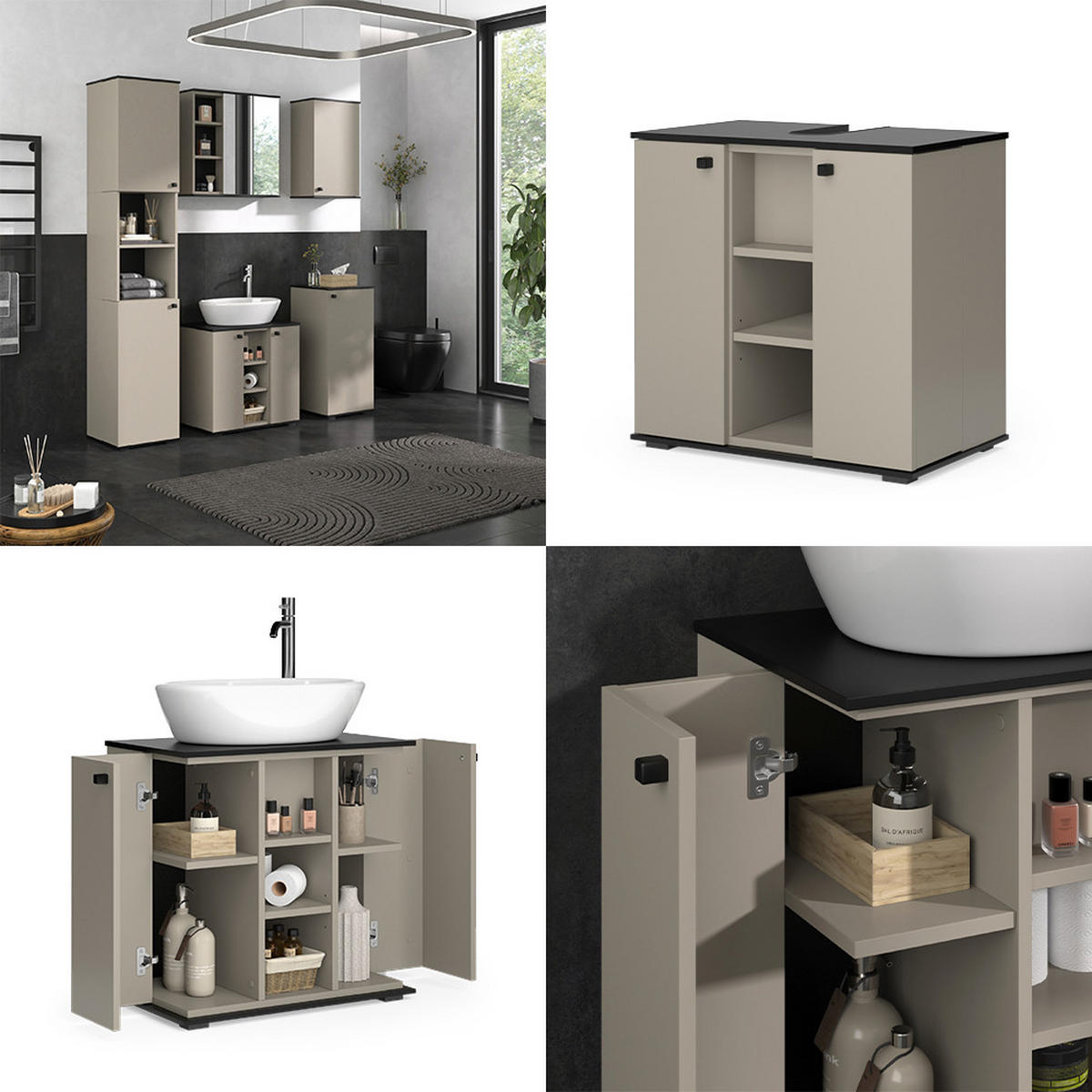 WASCHBECKENUNTERSCHRANK Joli Greige 60 x 59 cm mit 2 Türen - Greige, Holzwerkstoff (60/59/37cm) - Vicco