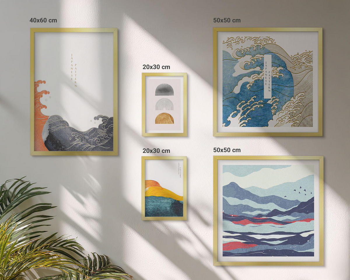 WANDBILDER 5er Set - 50x50 cm & 20x30 cm & 40x60 cm Goldrahmen - Stilvolle moderne Blumen - Goldfarben, Kunststoff (40/60cm) - ArtPrintCave