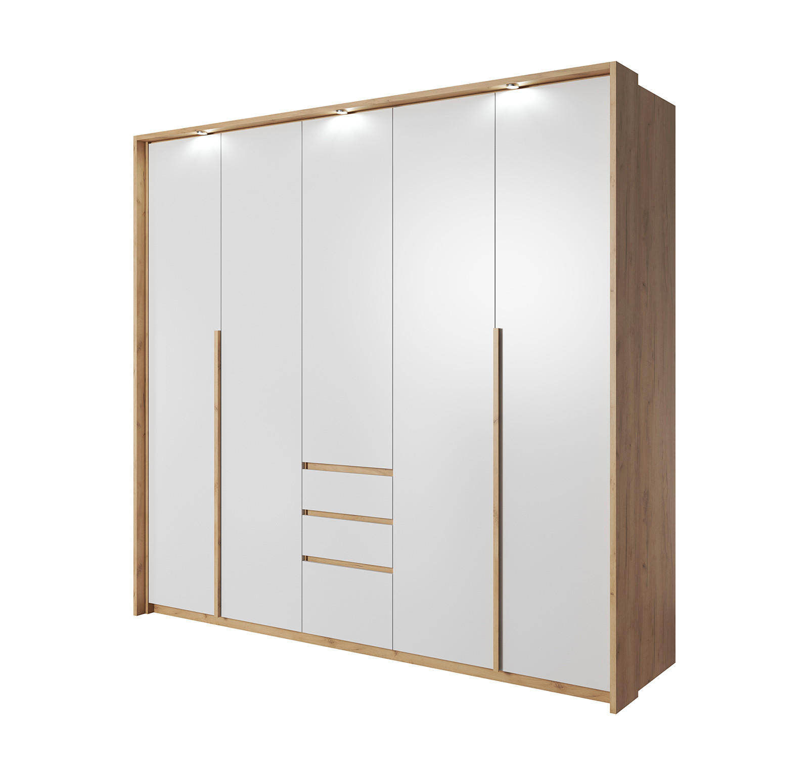 KLEIDERSCHRANK Xelo weiß / Wildeiche Gold 229 / 65 / 215,5cm - Weiß/Braun, Holz/Holzwerkstoff (229/215/65cm) - Feldmann-Wohnen