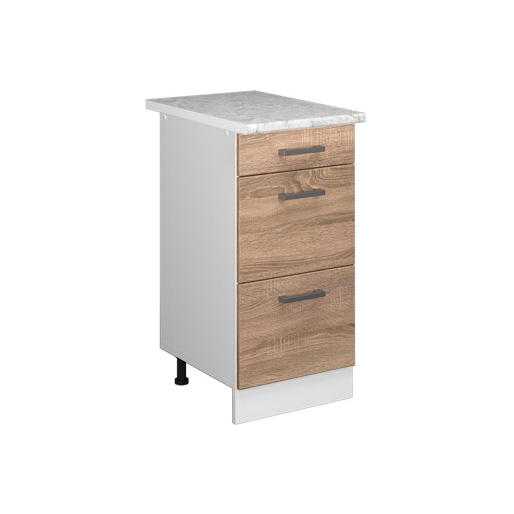 KÖKSUNDERSKÅP R-Line Sonoma 40 cm med lådor, AP marmor Sonoma ek, Vit 81.6/40/60 cm