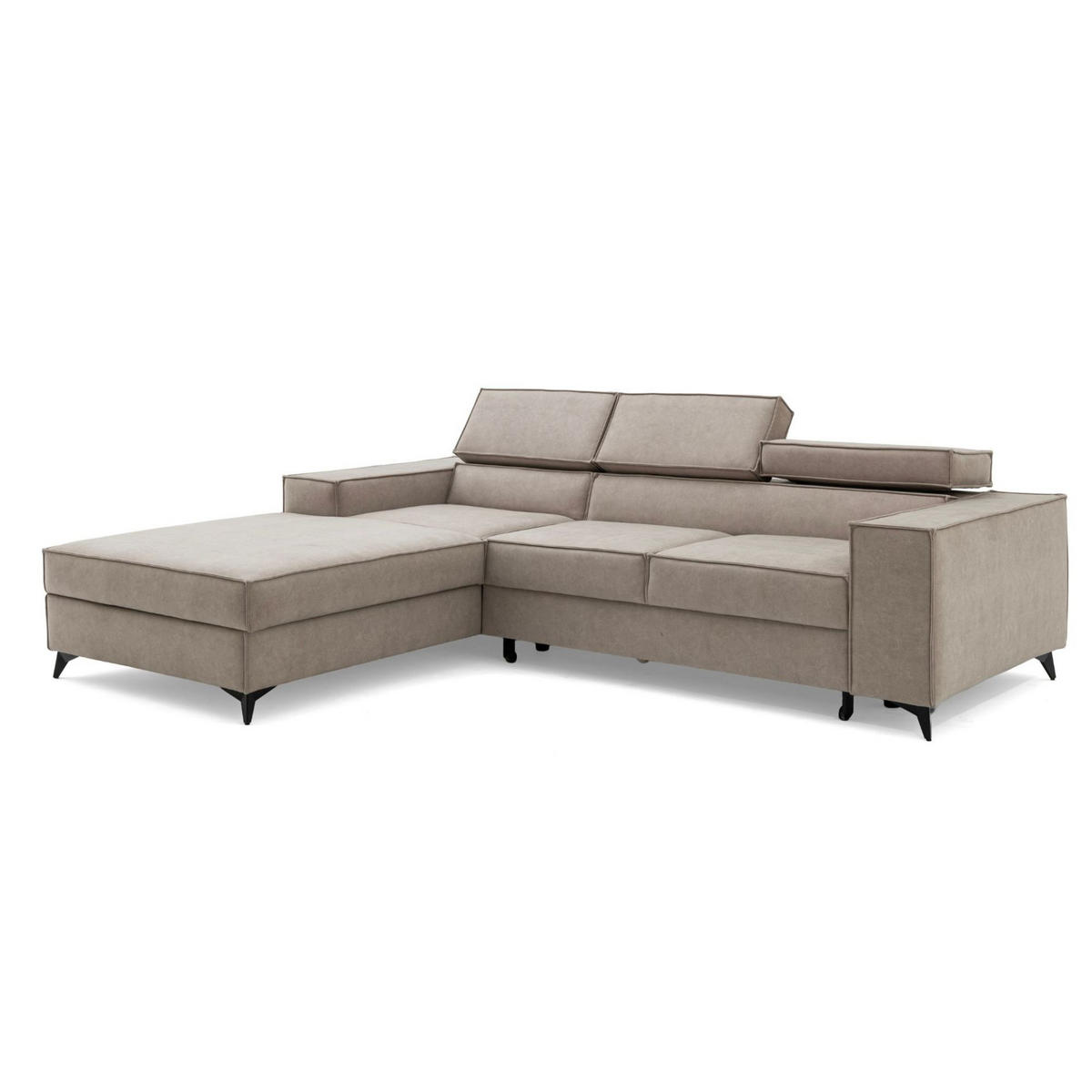 ECKSOFA PURE S Links mit Schlaffunktion 127x215 Velours Creme - Creme/Schwarz, Holz/Textil (281/204cm) - Muffo