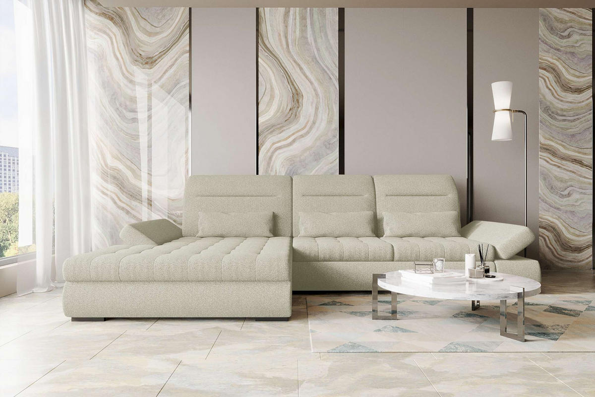 ECKSOFA Toscana Plus Strukturstoff inkl. Schlaffunktion - Hellgrau, Textil (179/300cm) - 99rooms