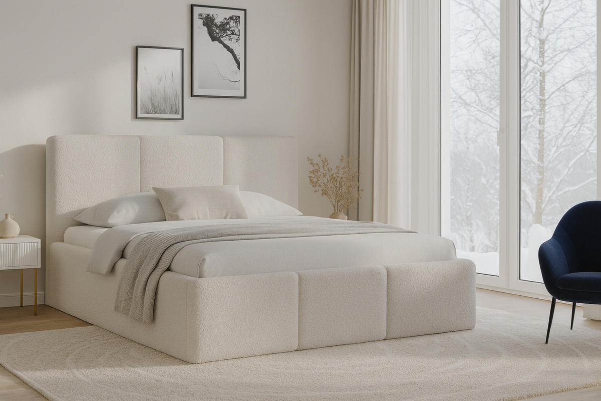 POLSTERBETT FOXY 140/200 in Boucle Ecru - Ecru, Holz/Holzwerkstoff (140/200cm) - Deine Möbel 24