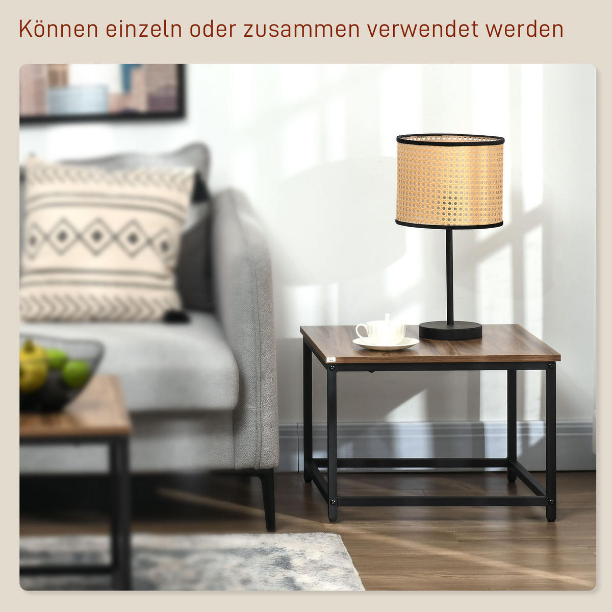 COUCHTISCH 60/60/45 cm Natur Holzoptik mit Stahlgestell 2er-Set im Industriedesign - Naturfarben, Holzwerkstoff (60/60/45cm) - OKWISH