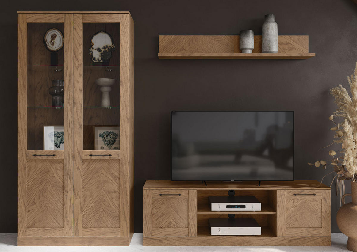 WOHNZIMMER-SET Cozy Eiche Rustikal 5-teilig - Eichefarben/Braun, Holz/Metall (355/200/60cm) - Feldmann-Wohnen
