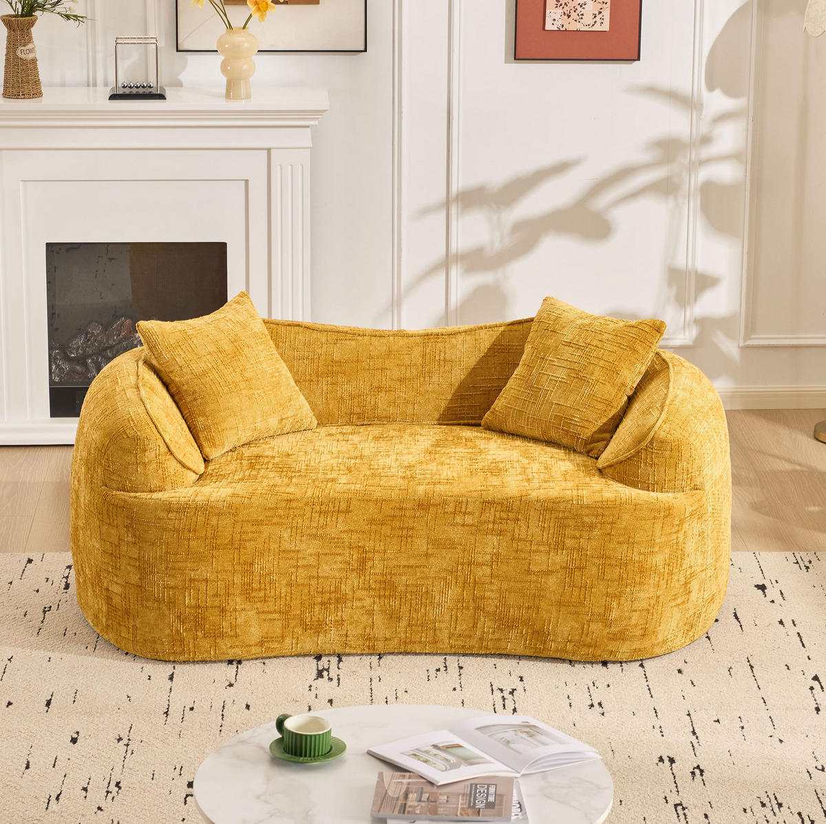 2-SITZER Sofa 170/87/65 cm mit Armlehnen in Gelb – Schaumstoff- und Federkernkomfort - Gelb, Kunststoff (170/70/87cm) - BEAOK