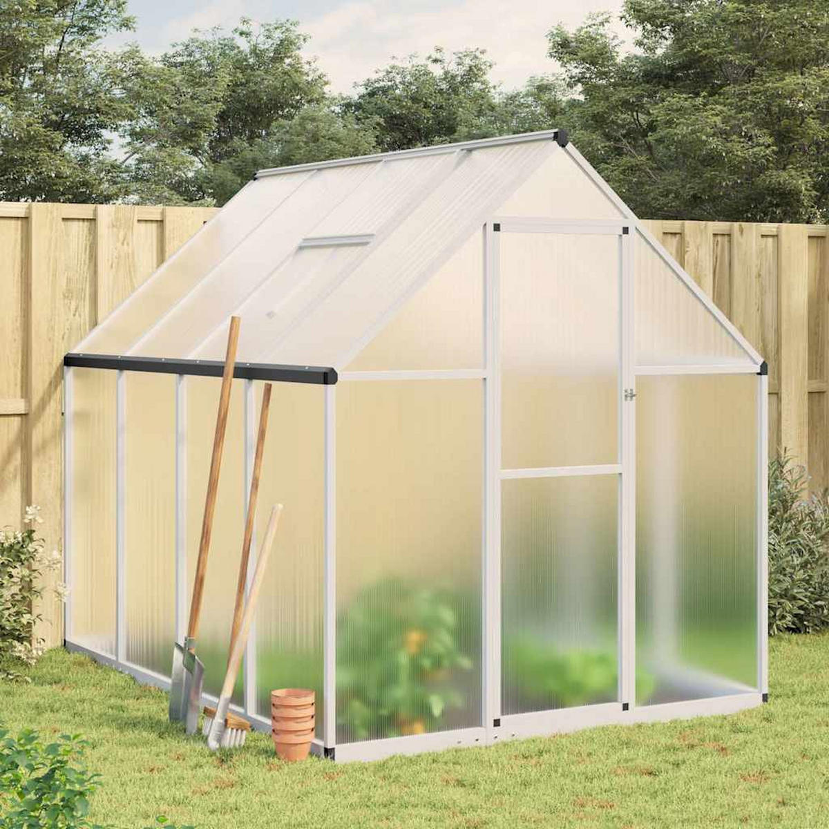 GEWÄCHSHAUS mit Fundamentrahmen Silber 224x169x195cm Aluminimum - Silberfarben, Metall (169/195/224cm)