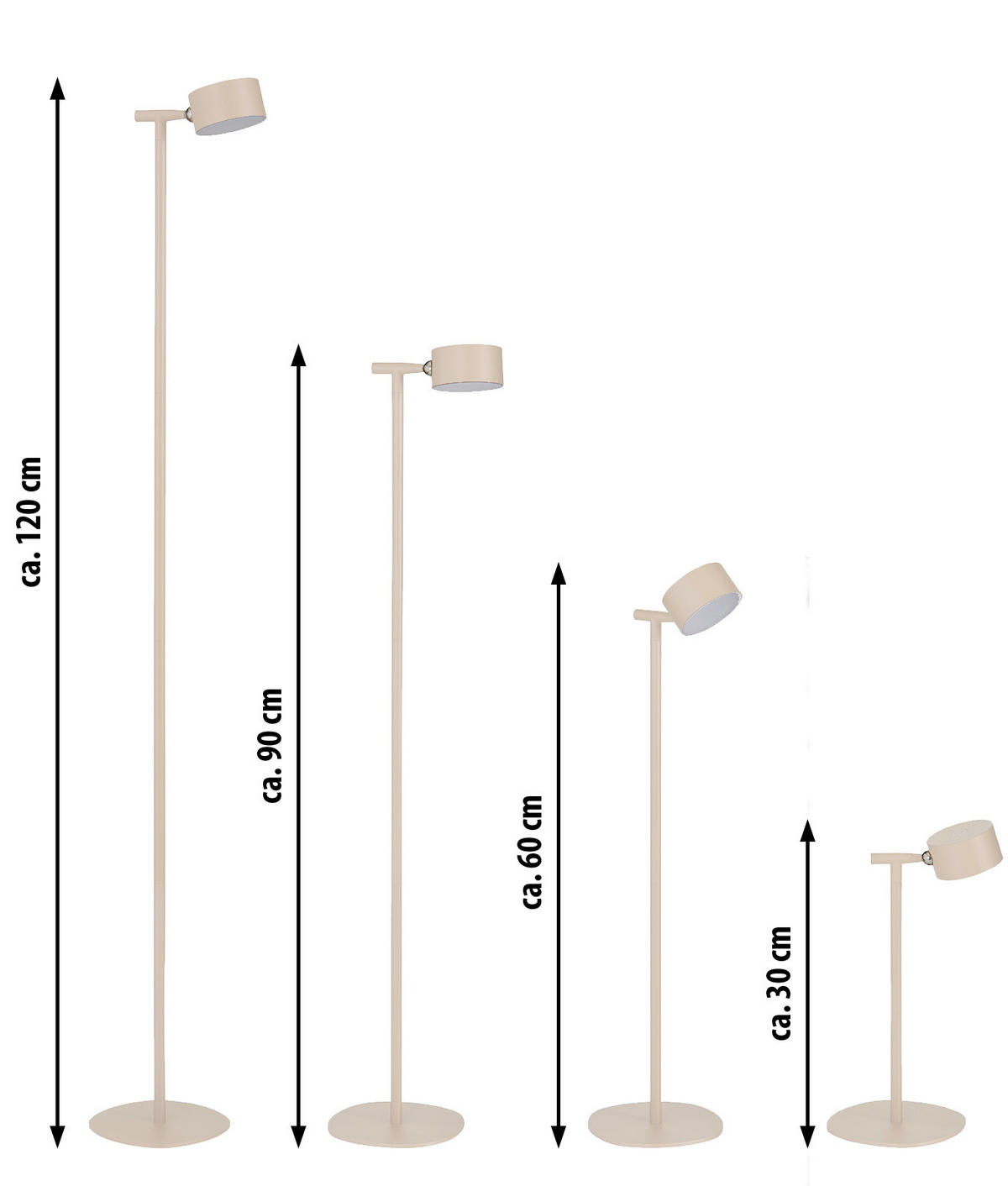 LED-AKKU-STEHLEUCHTE 3 in 1 Schwarz Beige bis zu 120 cm Metall - Beige, Metall (16/16/120cm) - Northpoint
