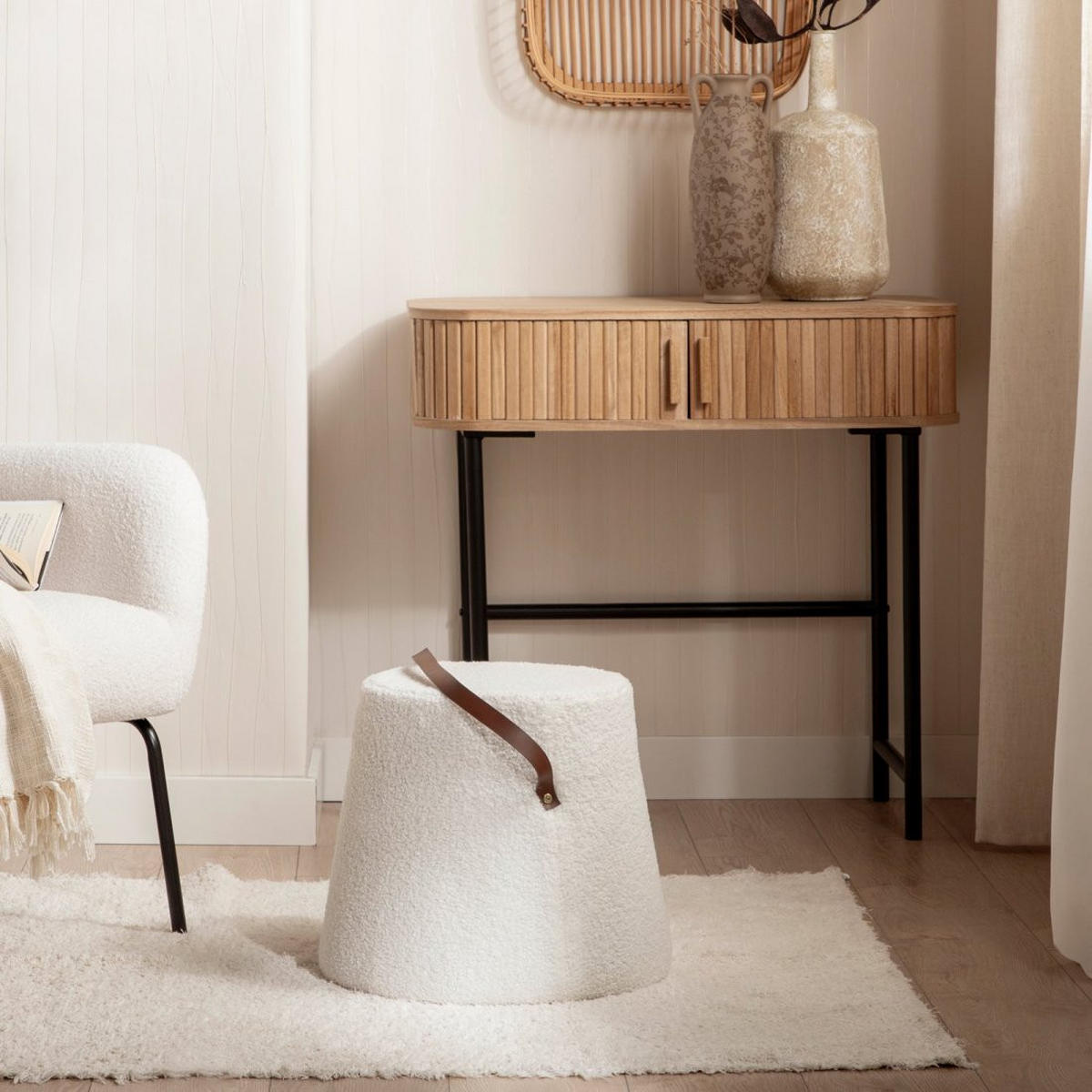 POUF Biko Weiß 42 cm x 36 cm - Weiß, Textil (42/36/42cm)