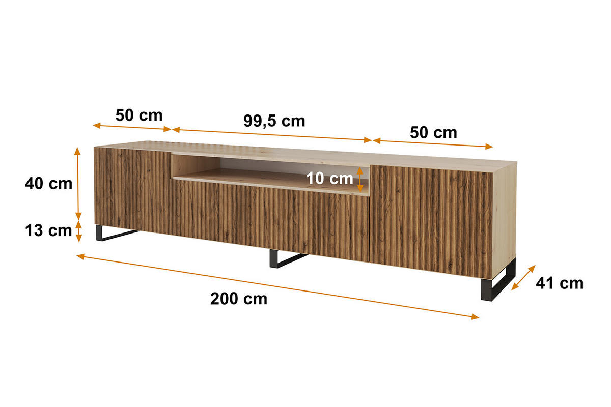 LOWBOARD NOA-2-S 200x53x41 cm - Artisan / Katania - Eiche Wotan/Schwarz, Holzwerkstoff (200/53/41cm) - ALTDECOR