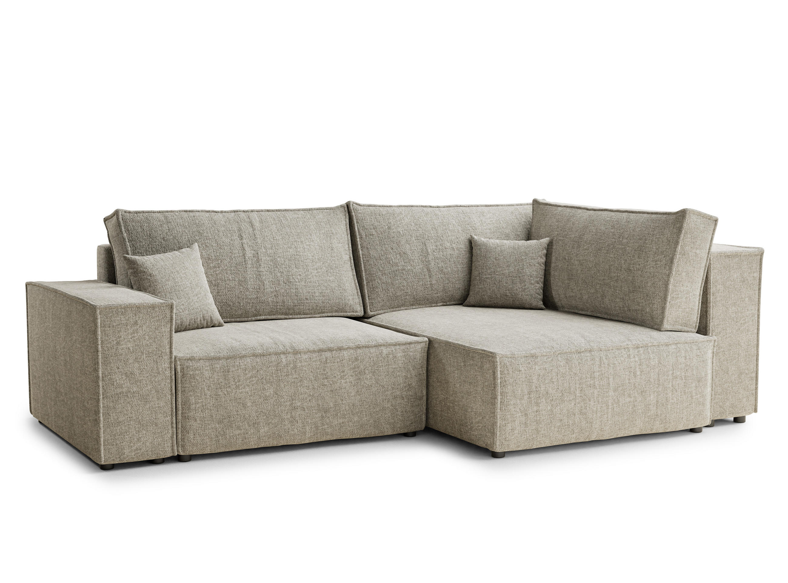 ECKSOFA MIT SCHLAFFUNKTION Tonga Beige Chenille-Stoff - Beige/Schwarz, Holz/Holzwerkstoff (253/105cm) - Maison de Reve
