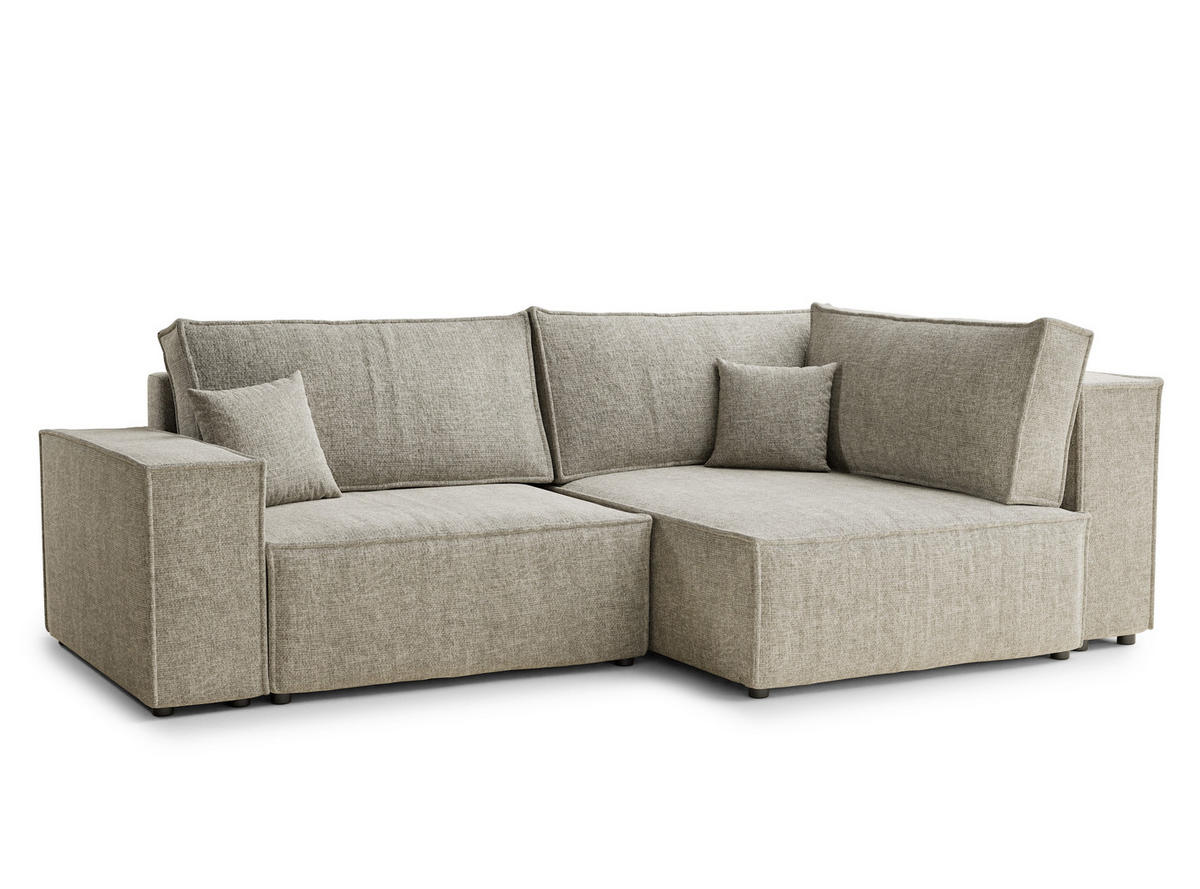 ECKSOFA MIT SCHLAFFUNKTION Tonga Beige Chenille-Stoff - Beige/Schwarz, Holz/Holzwerkstoff (253/105cm) - Maison de Reve