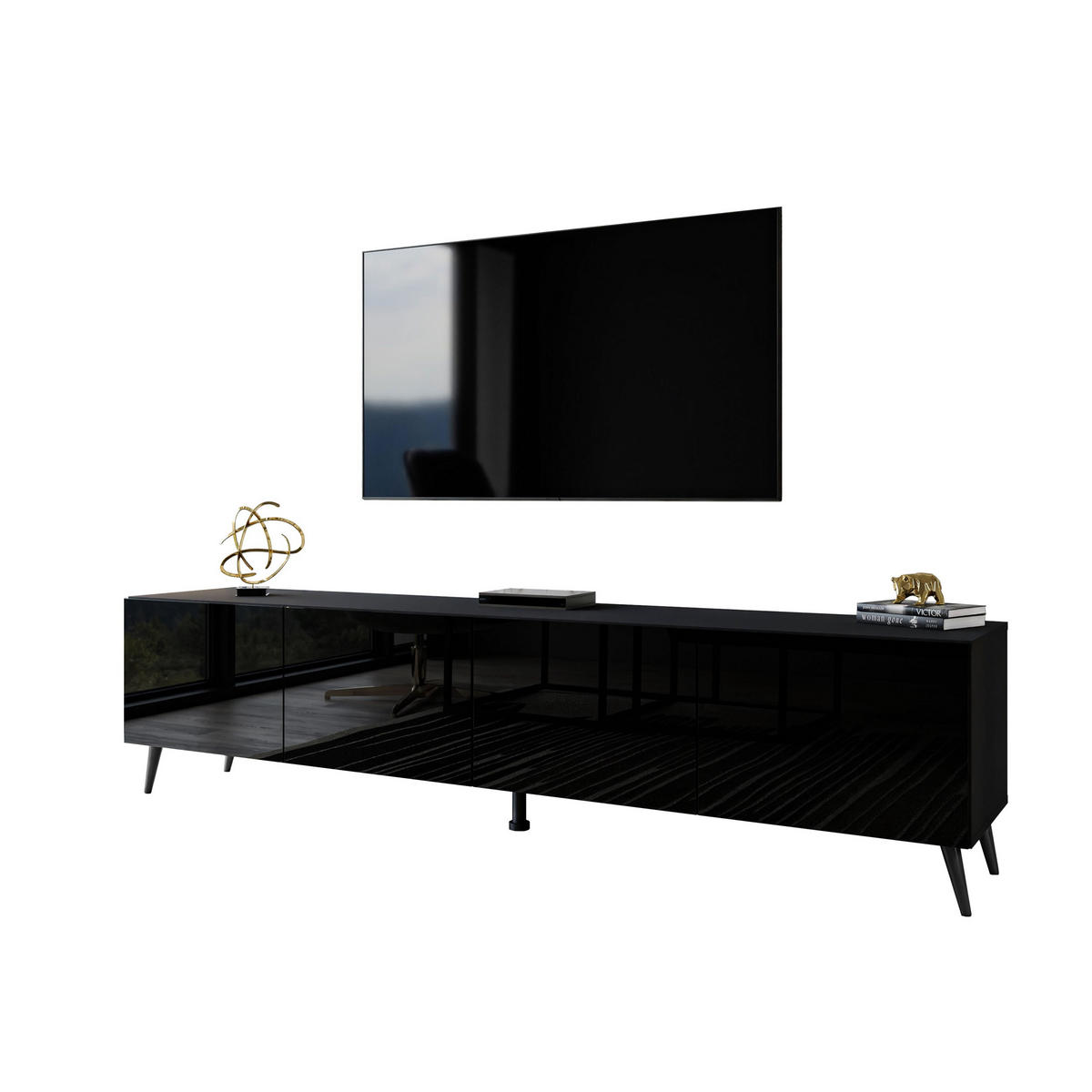 TV-ELEMENT AURA 200 Schwarz Hochglanz – Beinfarbe: Schwarz - Schwarz, Holzwerkstoff (200/49/40cm) - Lookway
