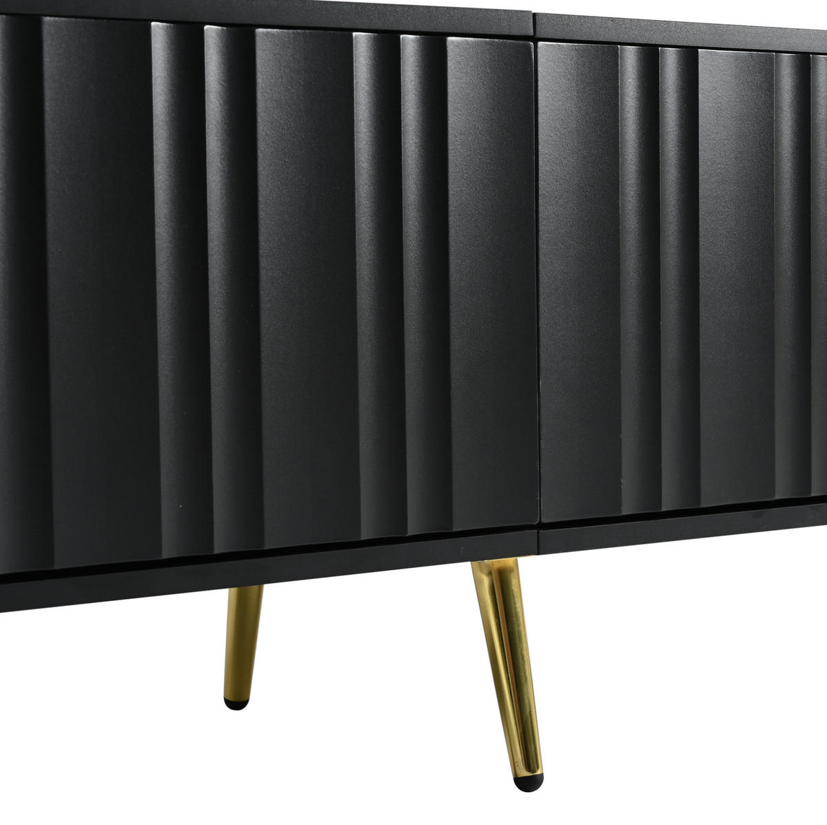 TV-LOWBOARD aus MDF und Spanplatte 190x38x48 cm Schwarz mit 4 Türen, gerillter Front und goldfarbenen Beinen - Schwarz, Holzwerkstoff (190/48/38cm) - Modfu