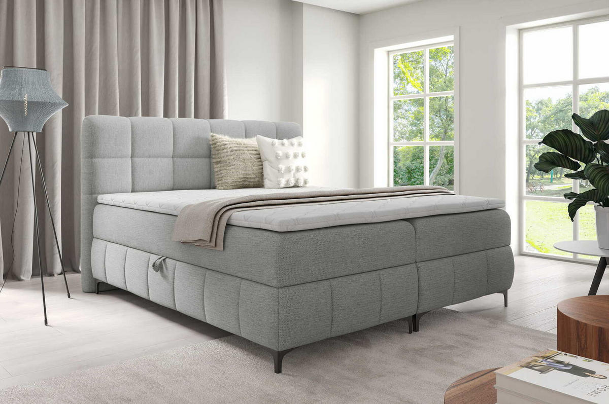 BOXSPRINGBETT 160x200 Altessa mit Bettkasten, Matratze, Topper, Hellgrau - Hellgrau, Holz/Textil (160/200cm) - Emporius