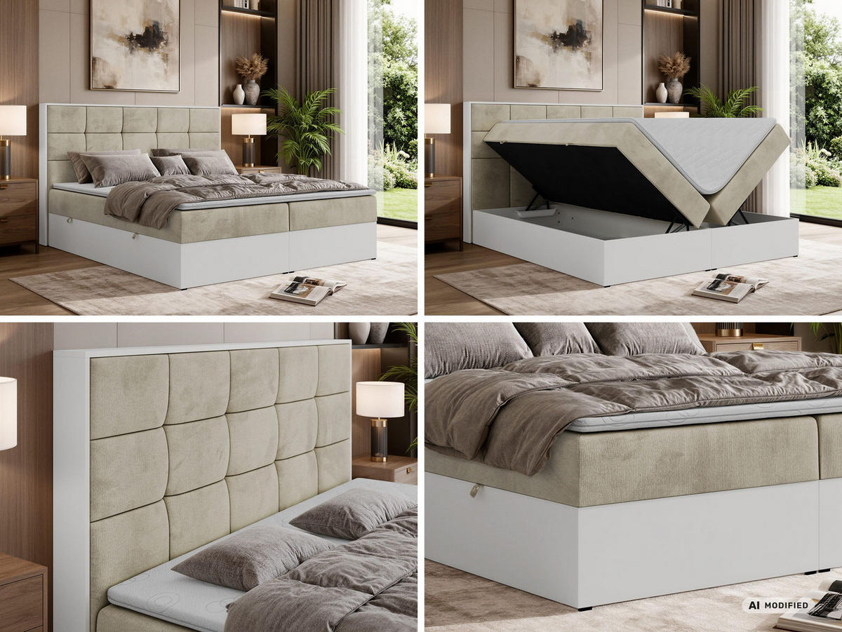 BOXBETT ALVIT 200/200 - Beige Velvet - Topper Visco - H3 - Beige/Schwarz, Kunststoff/Textil (200/200cm) - MKS