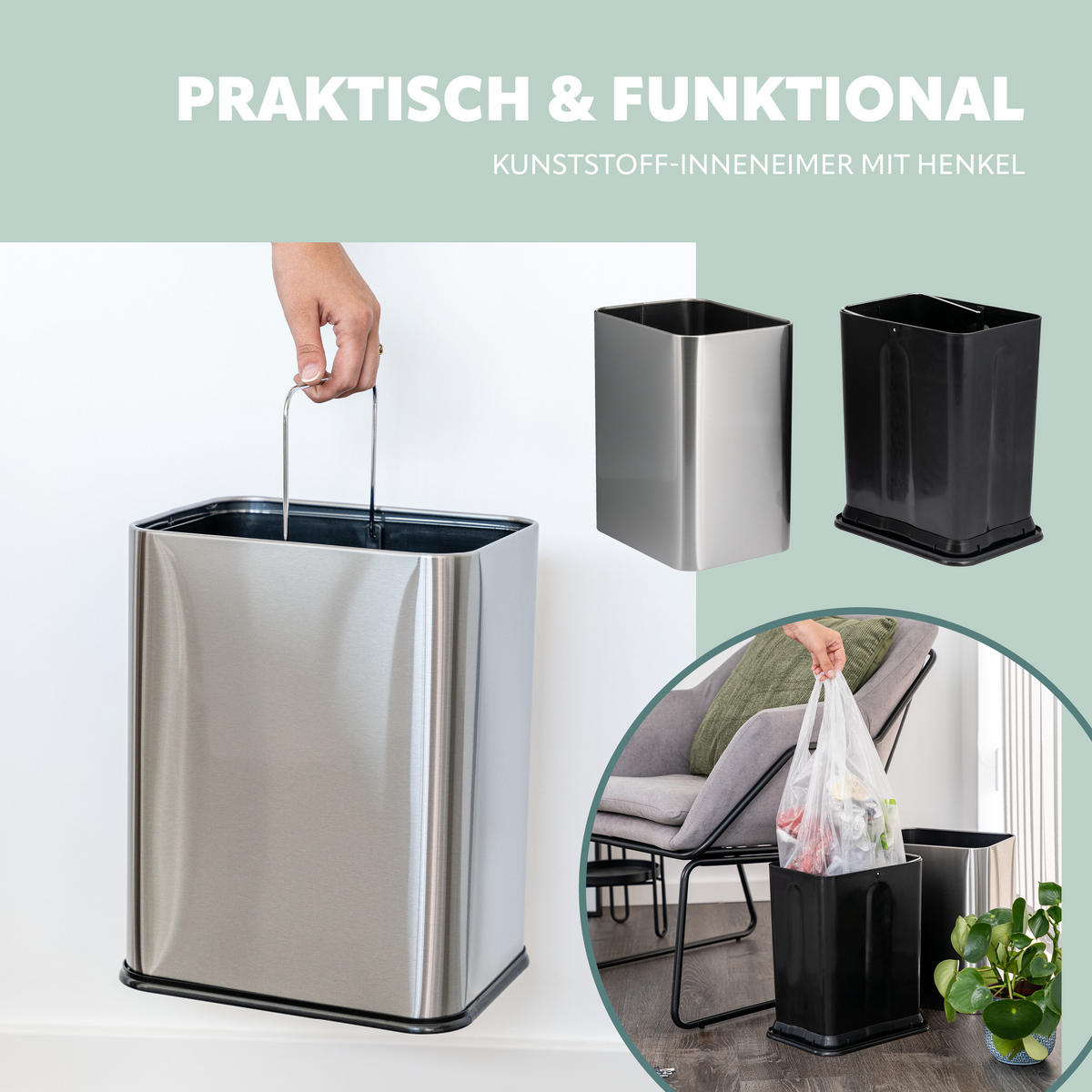 PAPIERKORB Vol. 13 L, offen Edelstahl - Edelstahlfarben, Metall (29/36.5/23cm) - bremermann