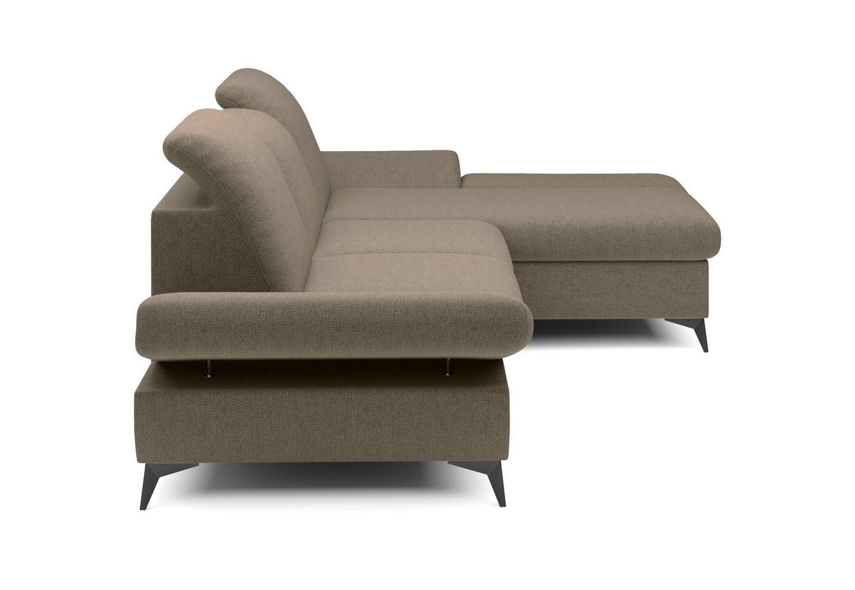 ECKSOFA FELICE R-S Beige Geflochtener Stoff mit Schlaffunktion - Beige, Holz (284/166cm) - MASSENO