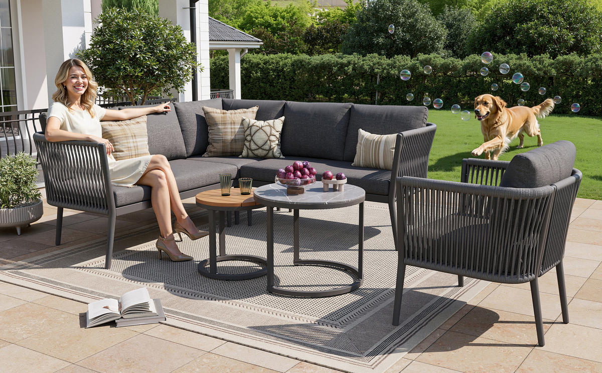 GARTENMÖBEL,6-TEILIGES Seil Sitzgruppe,grau - Grau, Metall - Vallsero