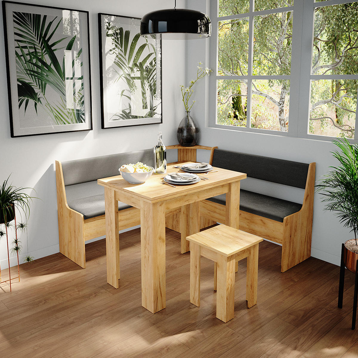 ECKBANKGRUPPE Roman Goldkraft Eiche 150 x 41.5 cm mit Tisch - Honigeiche/Anthrazit, Holzwerkstoff (150/80/150cm) - Vicco