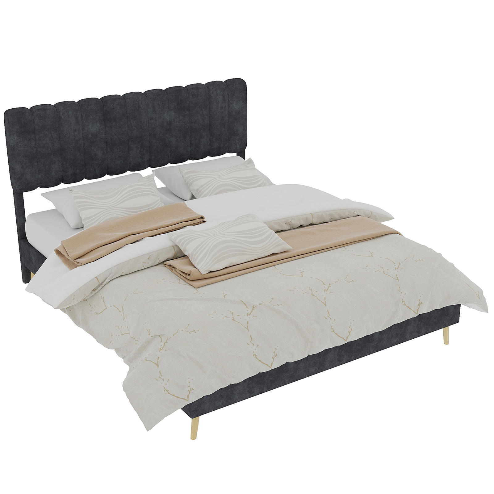 POLSTERBETT 160/200 cm in Grau Samt - Grau, Holzwerkstoff/Textil (160/200cm) - WISHDOR