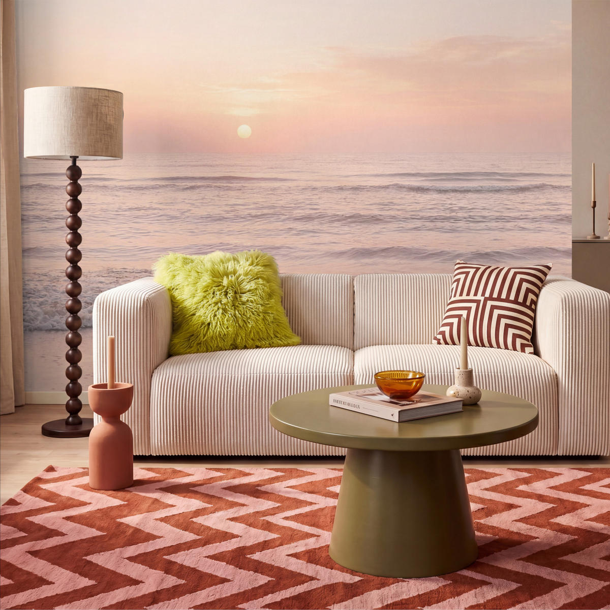 TAPETE - Sonne - Strand - Rosa - 350x220 cm - Hellrosa, Papier (350/220cm) - OnlyWow