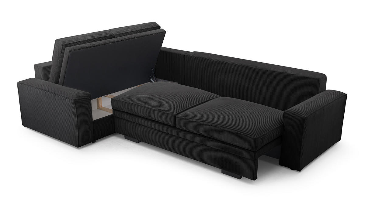ECKSOFA L Form Treville Schwarz 296/196/94 cm –Links, mit Bettkasten und Schlaffunktion - Schwarz, Kunststoff/Textil (196/296cm) - AX Living