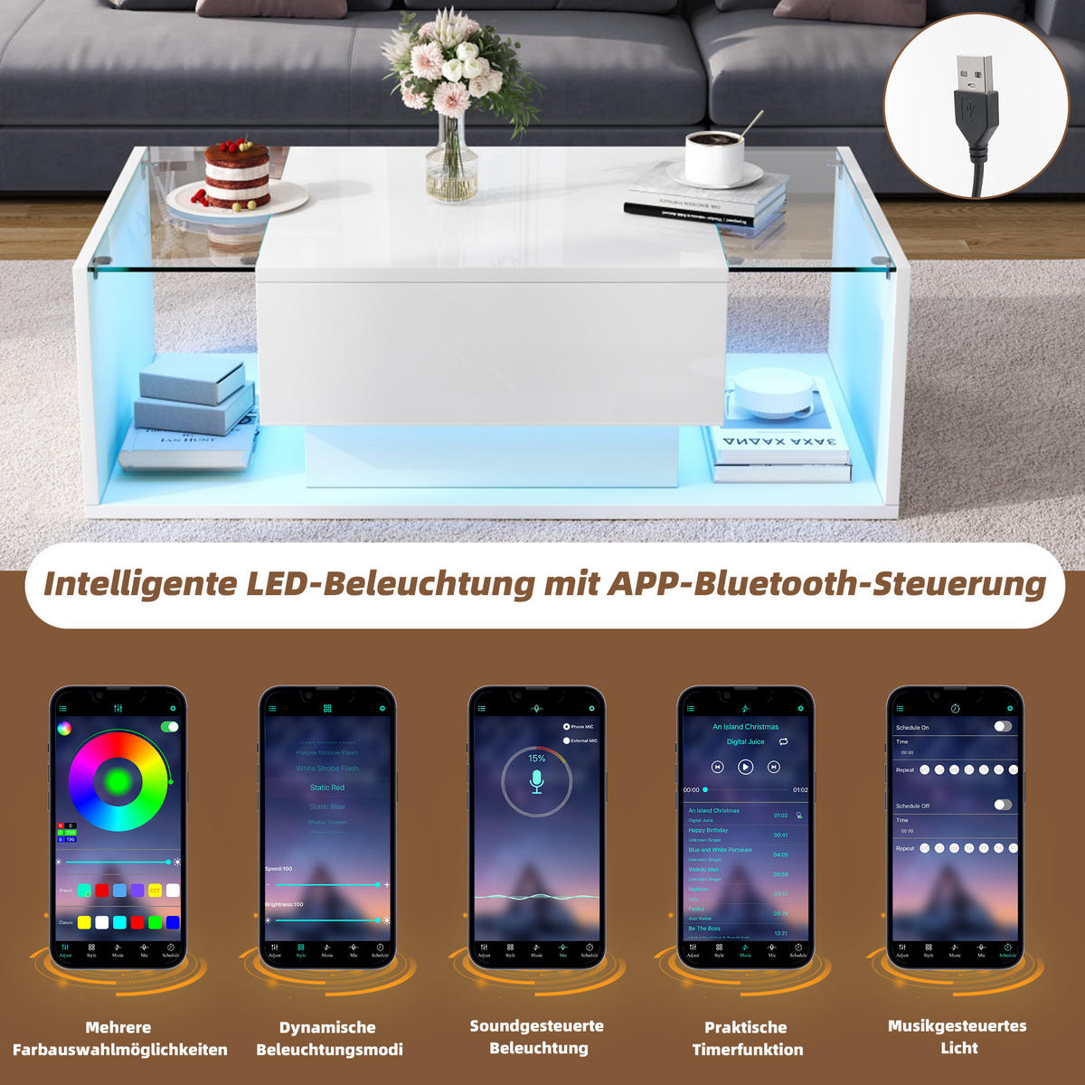 COUCHTISCH Weiß - Weiß, Holzwerkstoff (100/50/31cm)